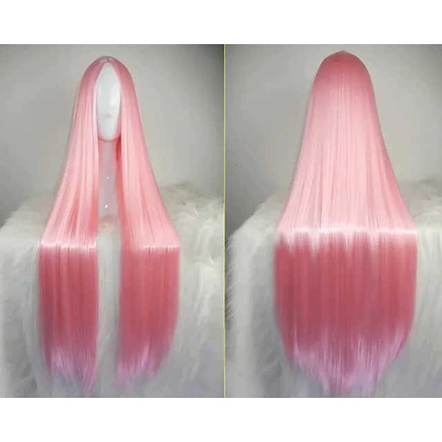 80cm Long Straight Anime Wig – Middle Part Bangs Cosplay Wig for Women Girls Halloween Party Prop