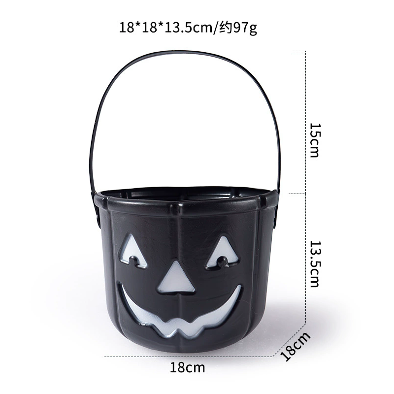 Happy Face Smile Pumpkin Bucket for Halloween Trick or Treat Candy Holder – Jack O Lantern Decorative Prop