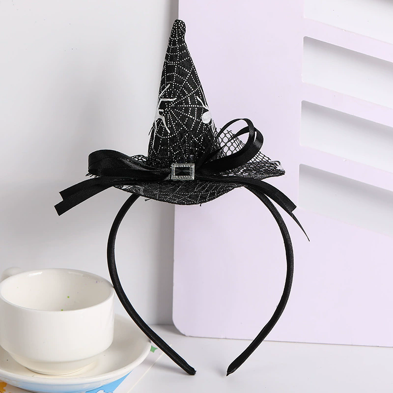 Halloween Spider Web Witch Hat Headband – Classic Witch Hairband with Spiderweb Decoration for Party Prop