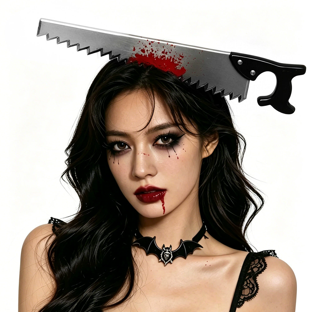 Horror Through Head Knife Headband – Bloody Axe Hairband for Scary Zombie Costume Halloween Party Prop