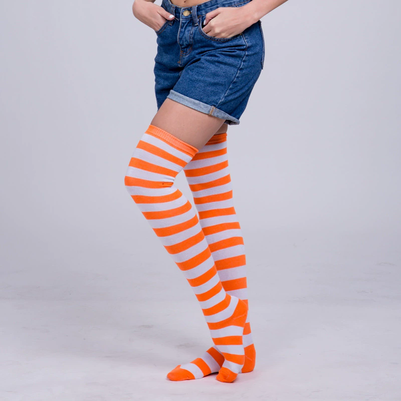 Colorful Horizontal Stripe Thigh Highs – Striped Over Knee Socks for Women Halloween Accessory