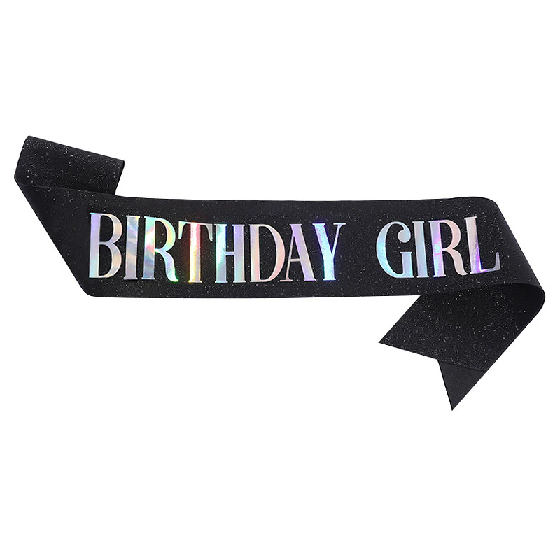 Black Glitter Birthday Girl Sash Trendy Birthday Outfit Accessory