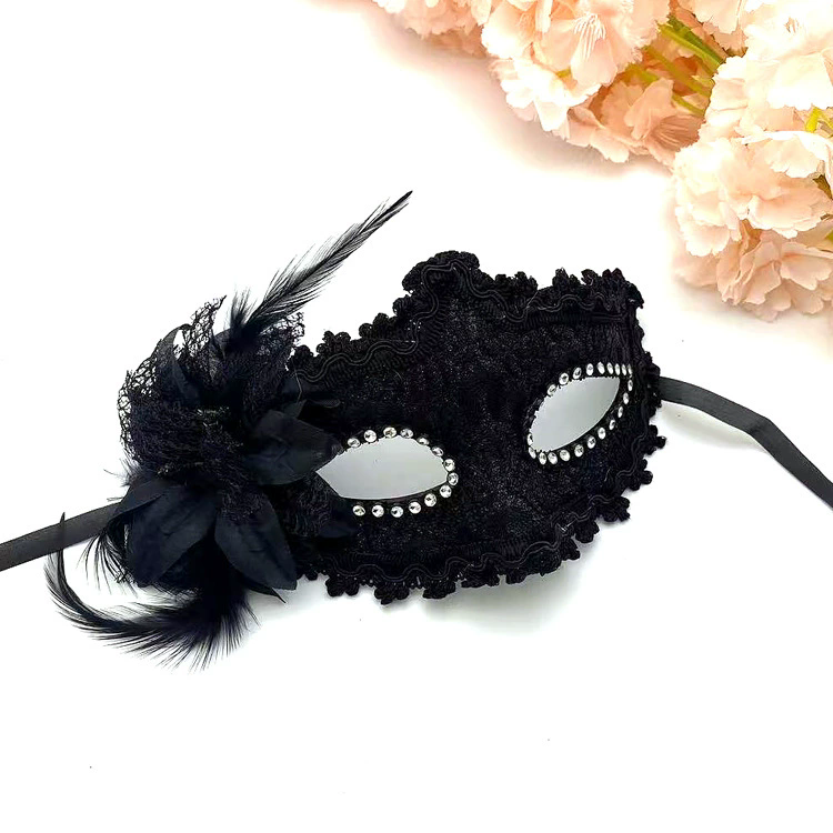 Floral Lace Half Face Mask – Flower Embellished Masquerade Eye Mask for Women, Romantic Party Mask for Halloween & Ball