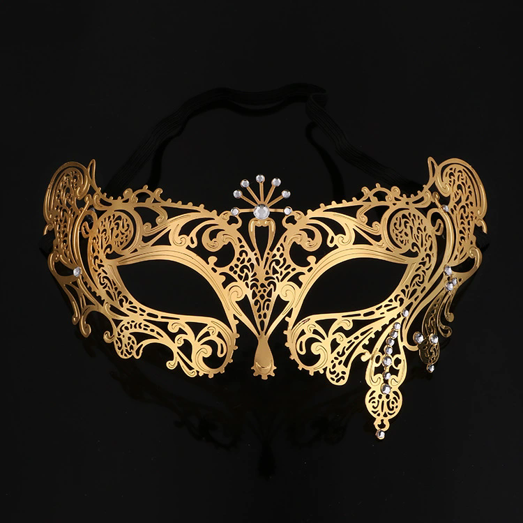 Metal Hollow Mask – Rhinestone Embellished Half Face Masquerade Mask for Women, Gold/Silver Iron Mask for Halloween & Ball