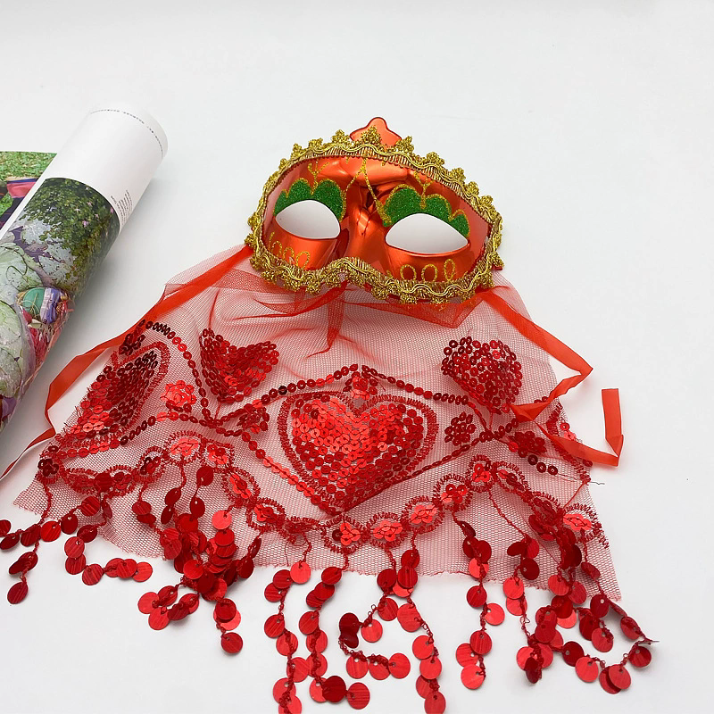 Indian Belly Dance Mask with Veil – Gold Glitter Sequin Half Face Masquerade Mask for Women  Party Costume Accessory