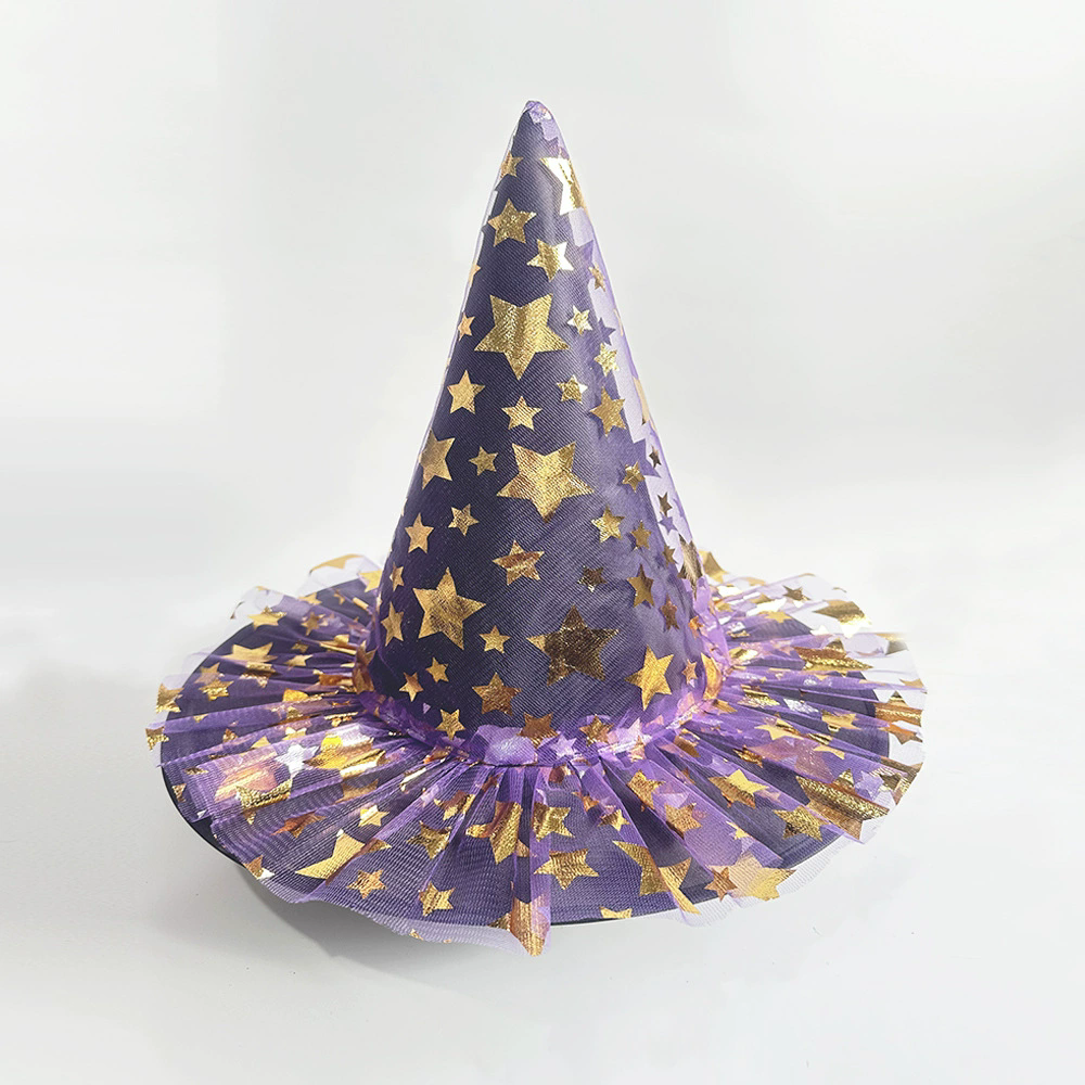 Full Color Printed Netting Witch Hat – Colorful Patterned Tulle Wizard Cap for Adults, Kids, Halloween Party