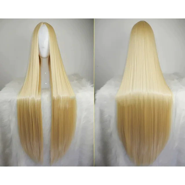 80cm Long Straight Anime Wig – Middle Part Bangs Cosplay Wig for Women Girls Halloween Party Prop