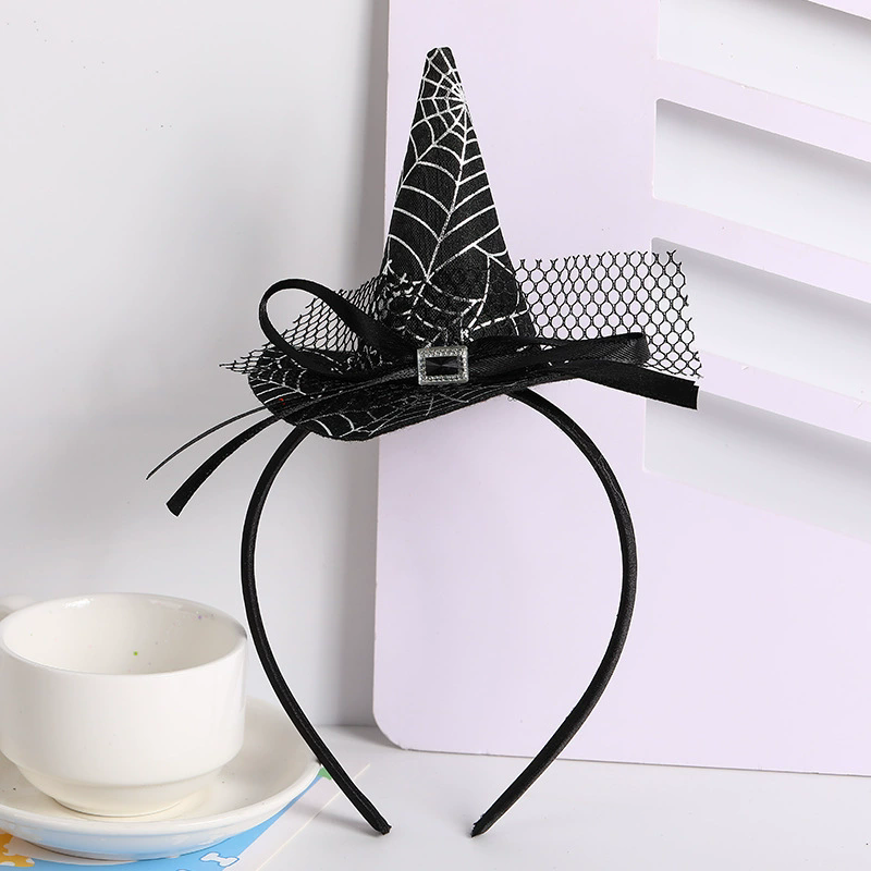 Halloween Spider Web Witch Hat Headband – Classic Witch Hairband with Spiderweb Decoration for Party Prop