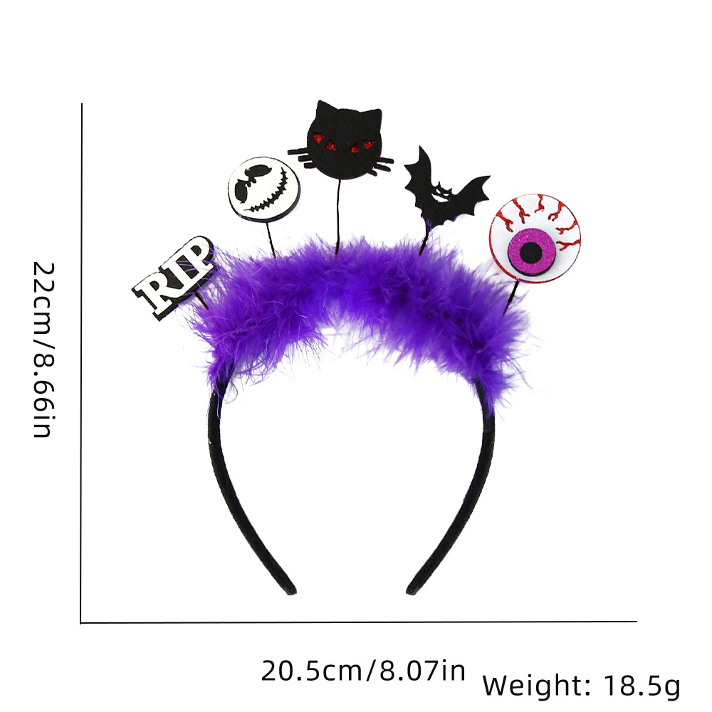 Halloween Ghost Bat Feather Headband – Spooky Hairband with Ghost, Bat & Feather Decorations for Women & Kids