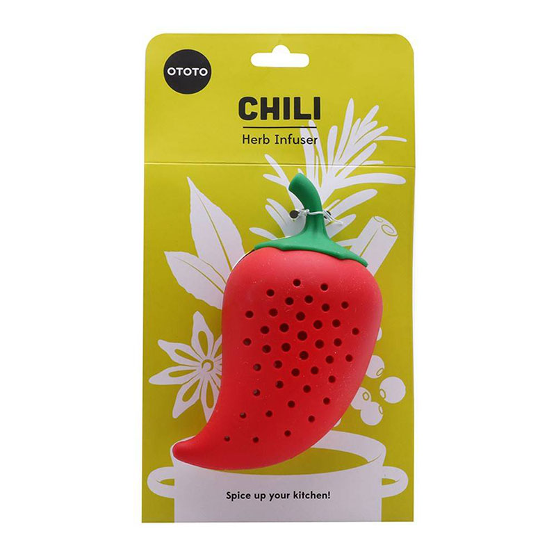 chili red chili shaped food grade silicone herb spice infuser yellow retail hang display card