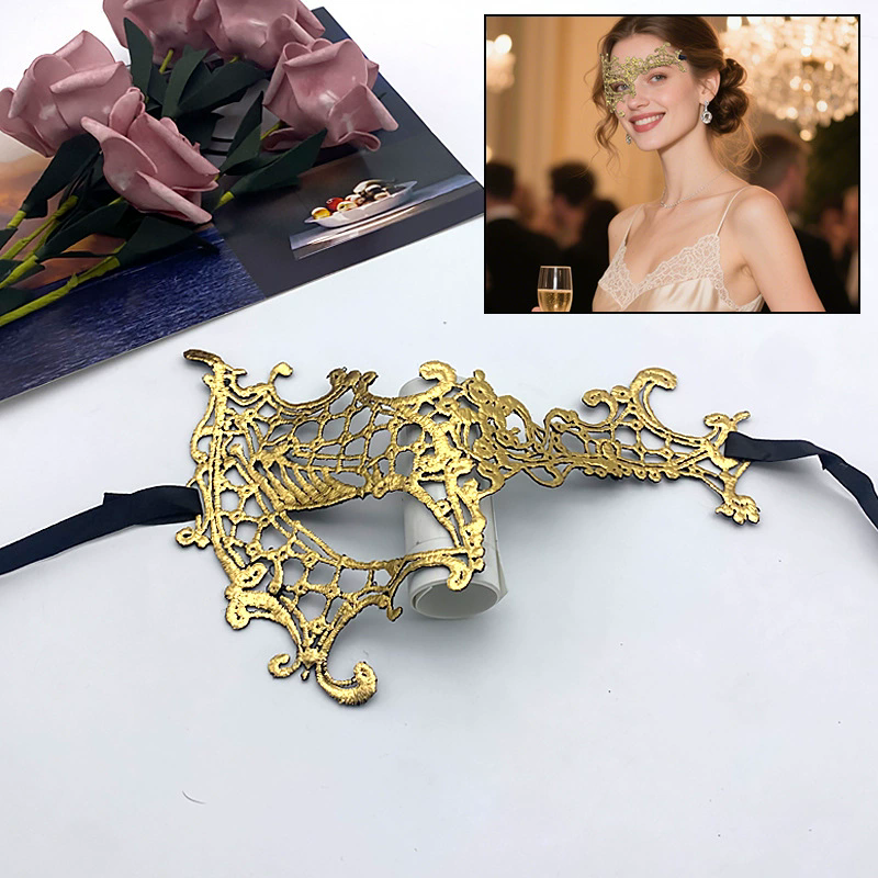 Gold Lace Masquerade Mask – Half Face Eye Mask  for Women, Sexy Party Mask for Ball & Nightclub