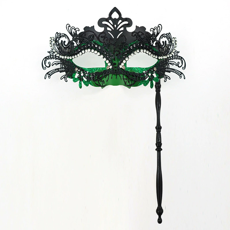 Metal Rhinestone Handheld Mask – Detachable Half Face Masquerade Mask with Stick for Women, Luxury Party Accessory for Halloween & Ball