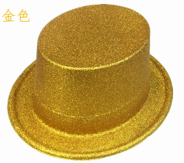 Gold Glitter Plastic Top Hat – Extra High Lincoln Stovepipe Hat for Magician & Jazz Costume Prop