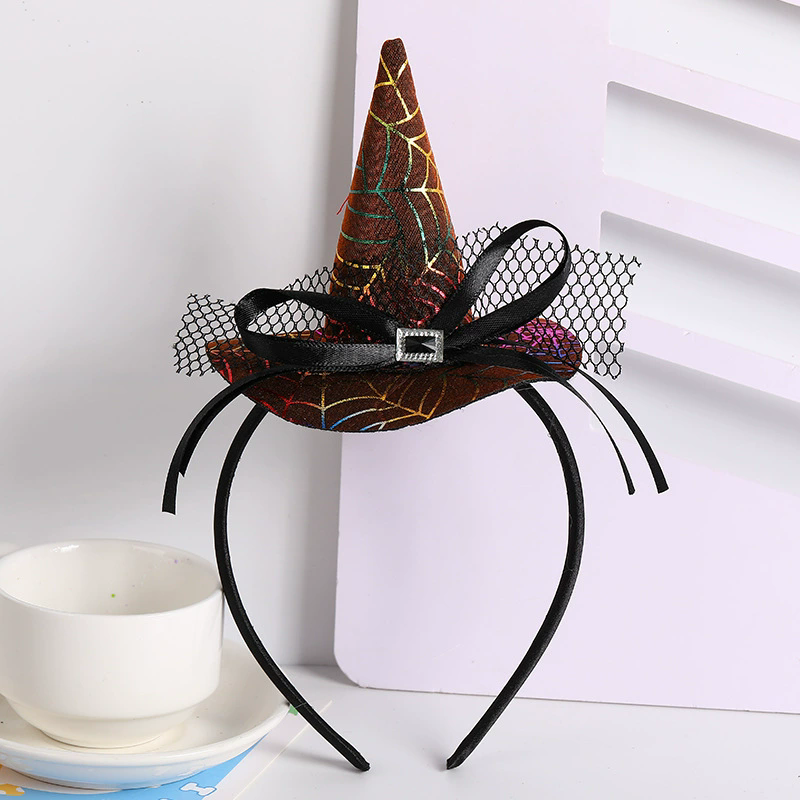 Halloween Spider Web Witch Hat Headband – Classic Witch Hairband with Spiderweb Decoration for Party Prop