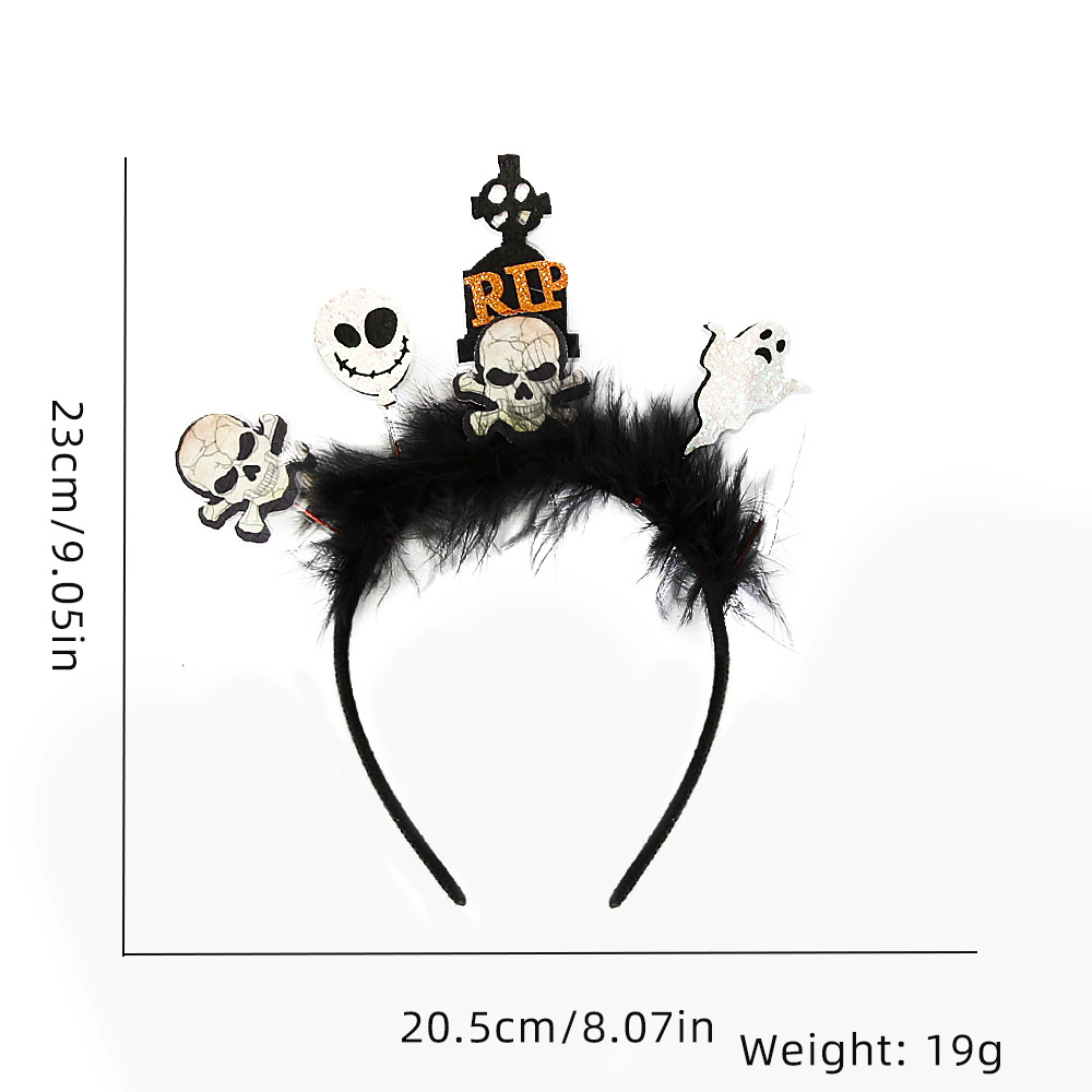 Halloween Ghost Bat Feather Headband – Spooky Hairband with Ghost, Bat & Feather Decorations for Women & Kids