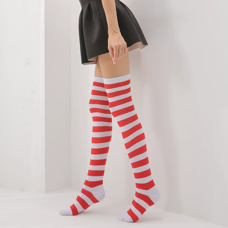 Colorful Horizontal Stripe Thigh Highs – Striped Over Knee Socks for Women Halloween Accessory