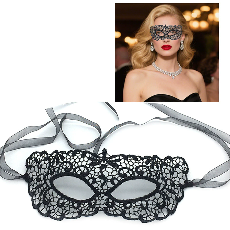 Structured Lace Half Face Mask – Black Princess Style Masquerade Eye Mask with Shaped Design for Women Ball & Party