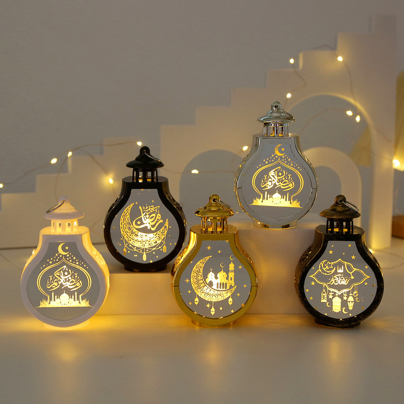 5-color set ramadan eid mubarak mini gourd led lantern warm light display on white shelf