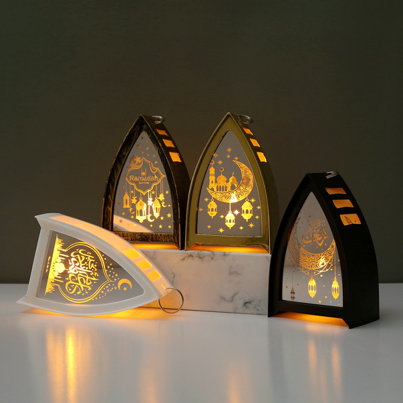 Four colors pointed arch mosque window ramadan mini led lantern crescent mosque print warm light