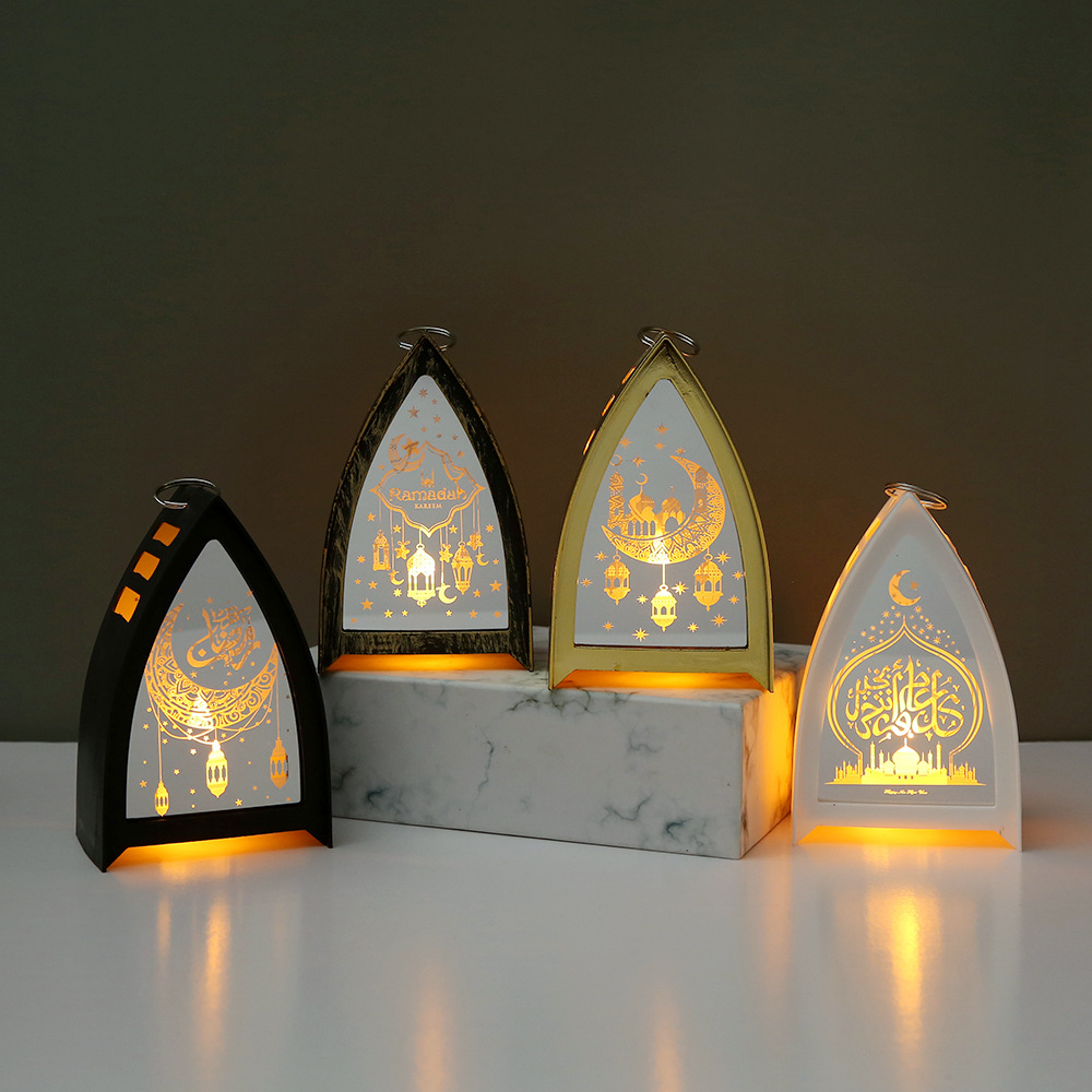 Four colors pointed arch mosque window ramadan mini led lantern crescent mosque print warm light