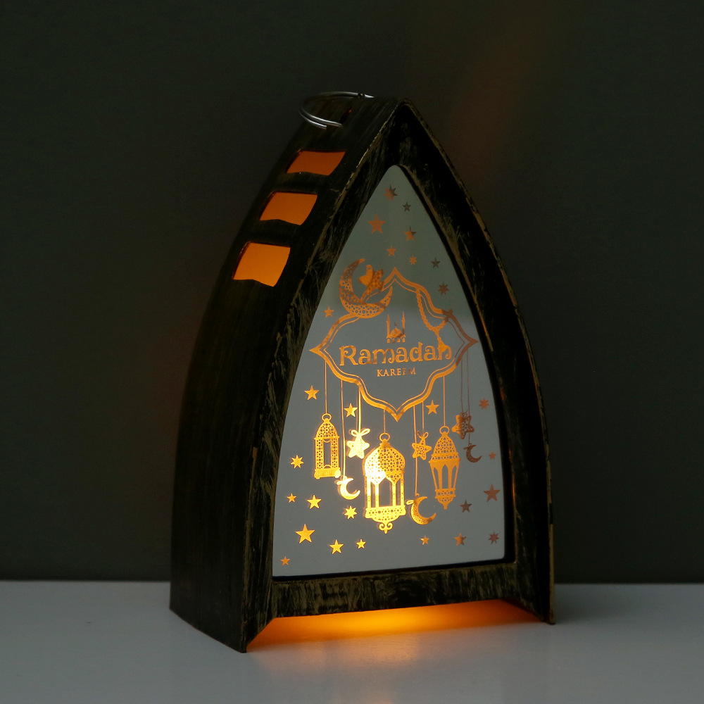 Close-up transparent panel golden mosque and crescent luminous pattern