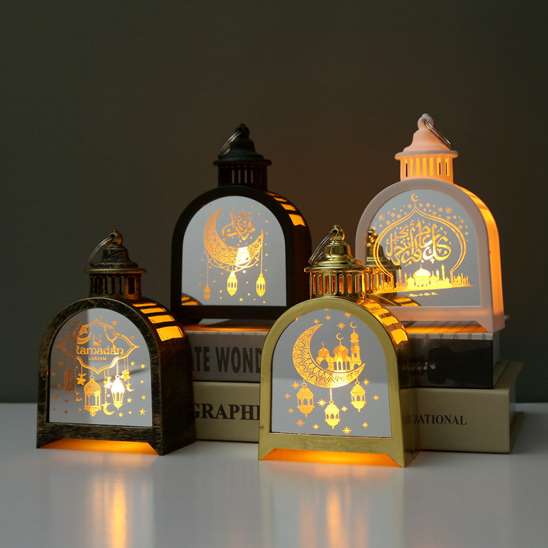 Four colors retro arch roof ramadan mini led lantern mosque crescent print warm light display