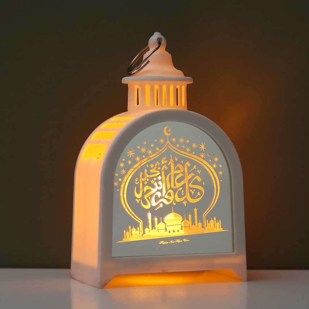 Close-up transparent panel golden crescent mosque luminous pattern and hollow side light strip