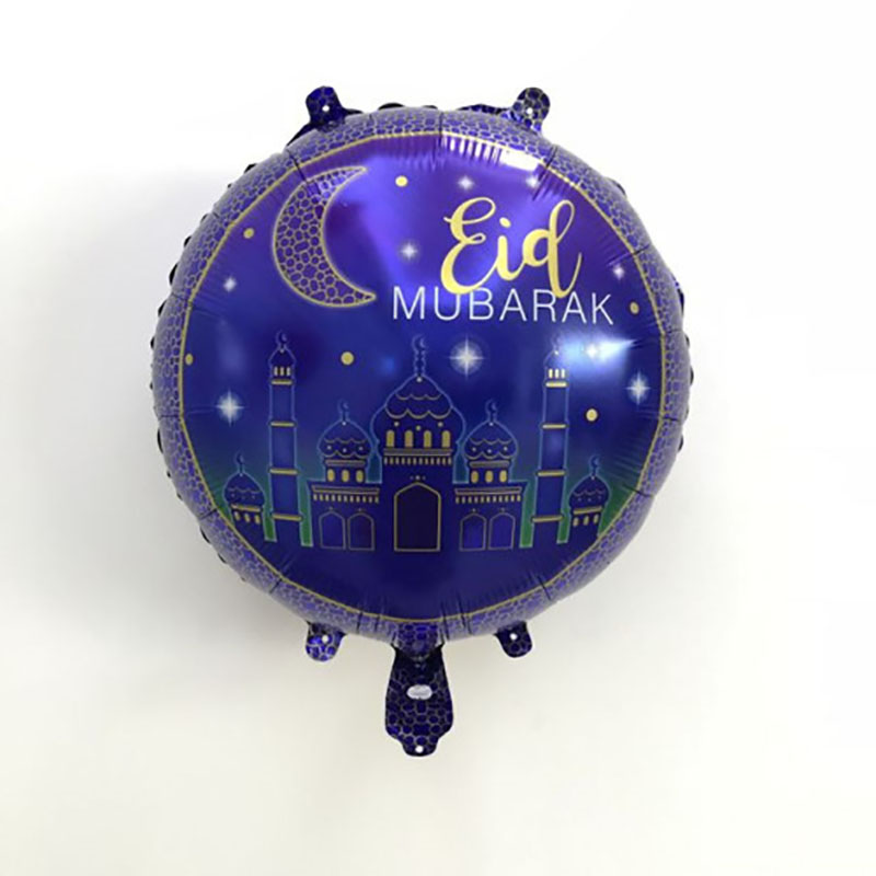 18 inch dark purple laser starry mosque eid mubarak round foil balloon white background shot