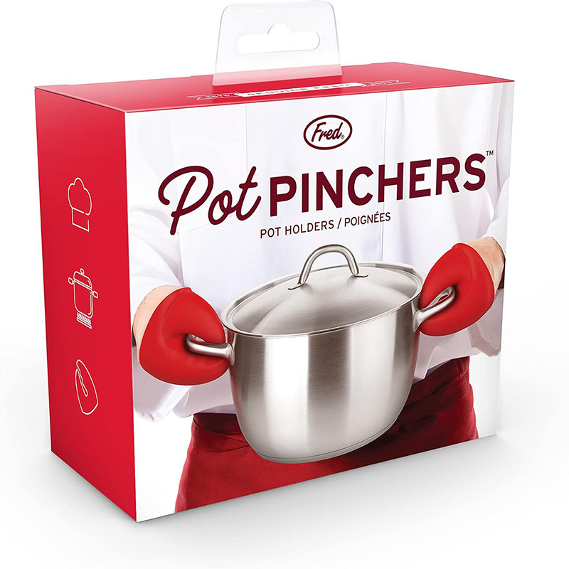 Fred Pot Pinchers silicone mini finger pot holders retail color gift box white background