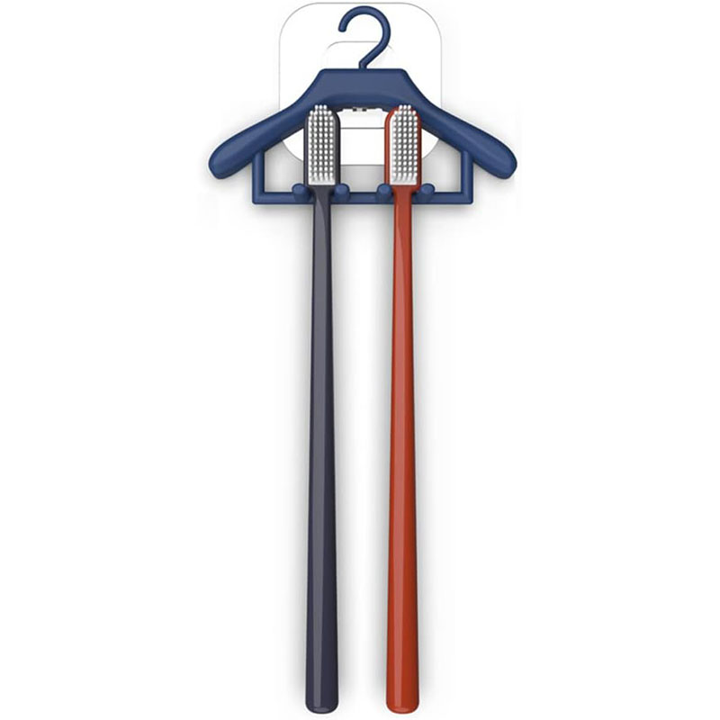 hanger toothbrush rack mounted on bathroom tile wall with toothbrushes