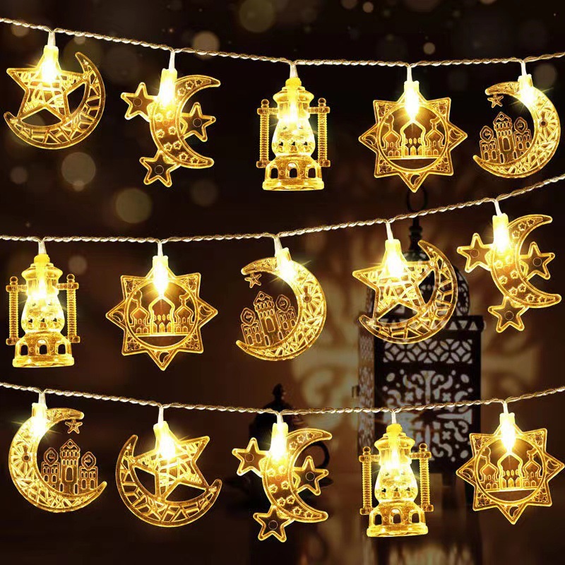 Ramadan Eid LED string lights, islamic moon star mosque lantern warm white fairy lights