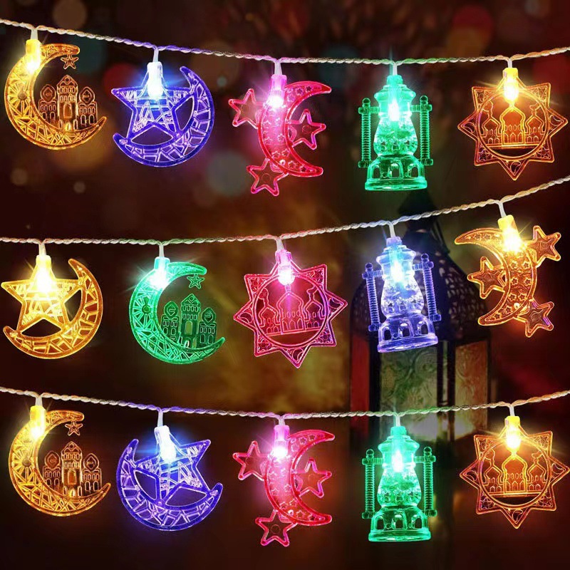 Ramadan Eid LED string lights, islamic moon star mosque lantern warm white fairy lights