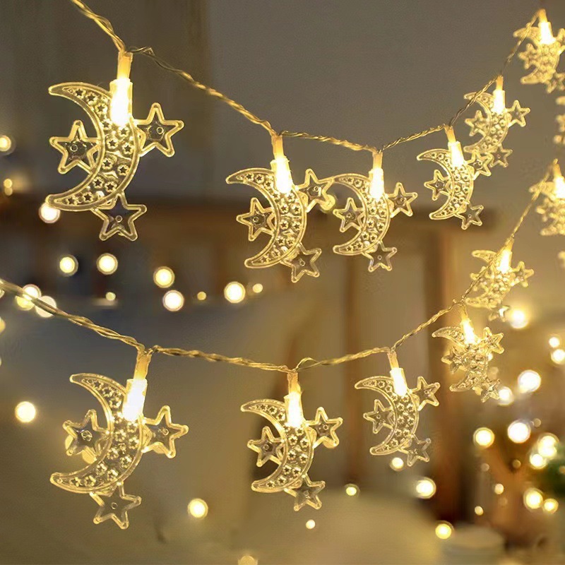 Islamic fairy lights hanging on window for Ramadan home decoration