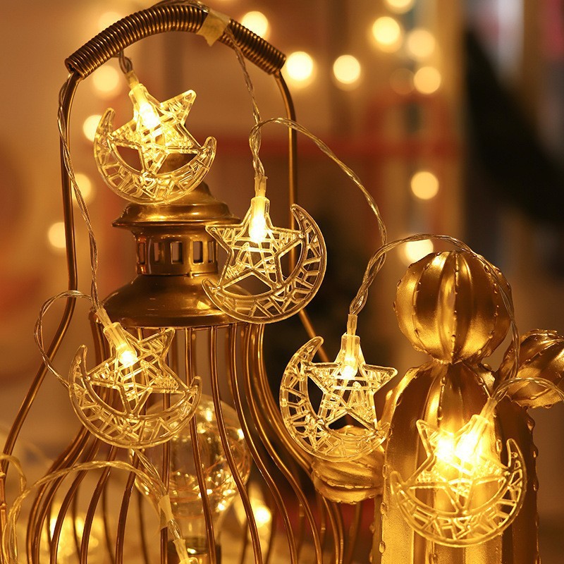 Islamic fairy lights hanging on window for Ramadan home decoration