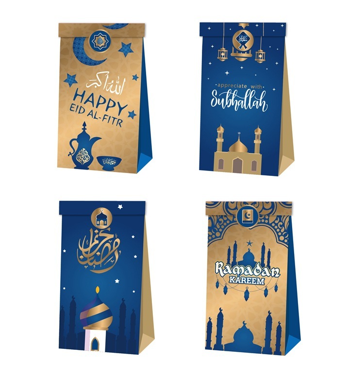 4 styles Ramadan Eid Al-Fitr blue gold paper gift treat bags islamic party favor bags