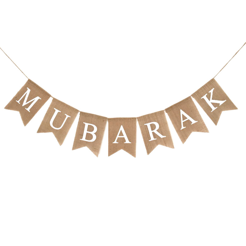 eid burlap garland hanging on living room mantel ramadan party decor