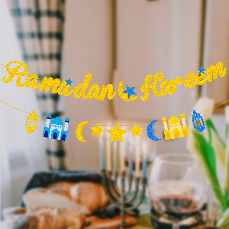 ramadan glitter garlands decorating living room window ramadan home decor scene