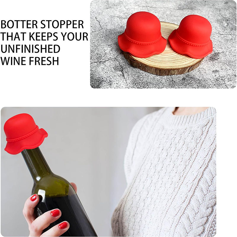 sun hat wine stopper matching red wine glass rustic concrete background display