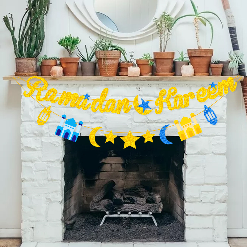 ramadan glitter garlands decorating living room window ramadan home decor scene