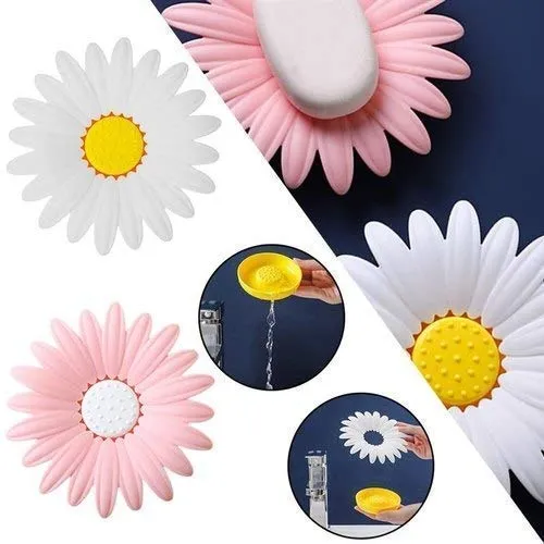 Daisy shaped silicone soap dish, flower drain soap holder, non‑slip soap tray for bathroom bulk