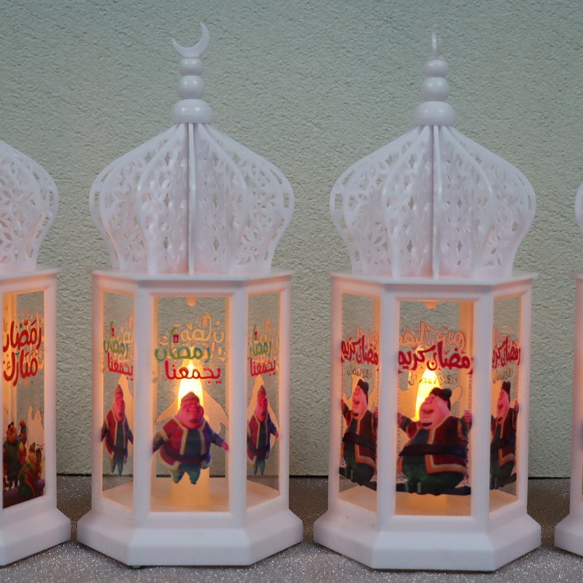 White ramadan hanging lantern suspended on window home holiday decor shot