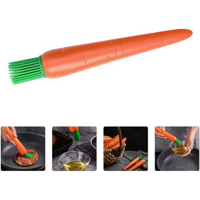simulated carrot shaped food grade silicone basting brush pure white background product shot