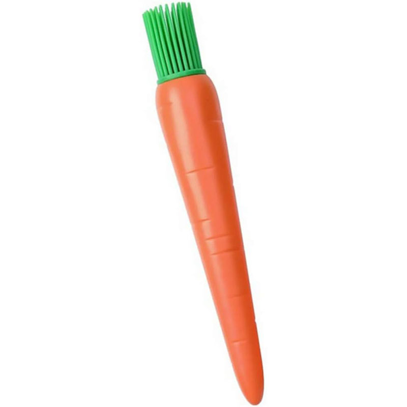 close-up green silicone bristle carrot oil brush texture detail