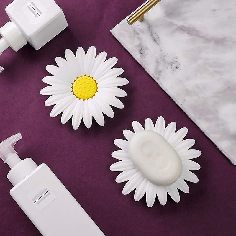 cute white daisy plastic soap dish flower shaped drainable soap holder bathroom sink vanity