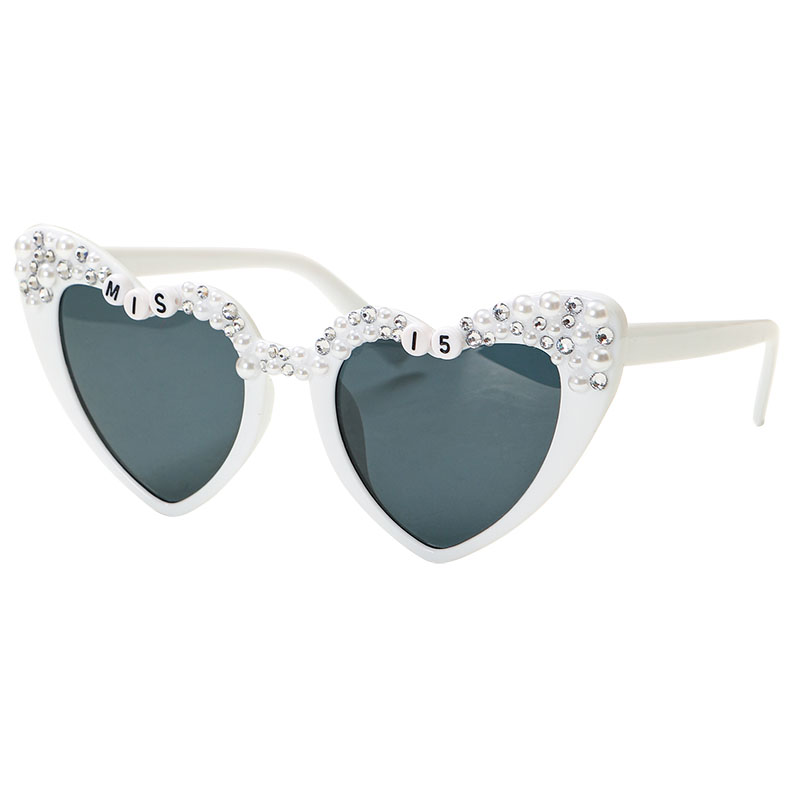 Bachelorette Party Glasses – Heart Sunglasses with Faux Pearls for Bride Bridal Shower