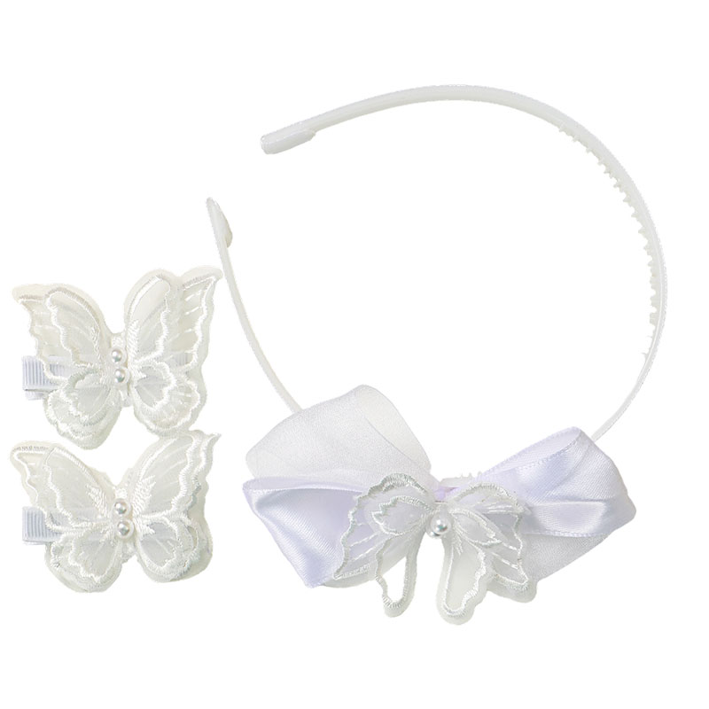 White Butterfly Hair Accessory Set – Headband with Matching Butterfly Clip for Women Girls Party Wedding