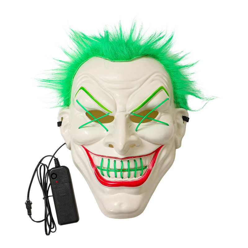Ha Ha Homicidal Light Up Clown Mask – Evil Green Hair Glowing Eyes Mask for Halloween Costume