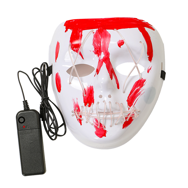 LED Glowing Horror Mask with Stitched Mouth and Blood Splatter – Scary X-Eyes Face Mask for Halloween