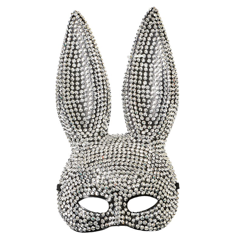 Half Face Bunny Rhinestone Mask – Sparkle Rabbit Masquerade Mask with Elastic Band for Women Halloween Party