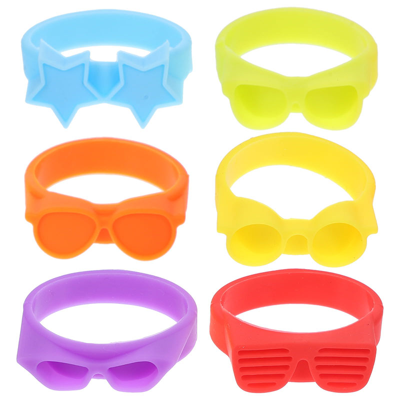 close-up sunglasses star geometric silicone bottle identifier rings texture display
